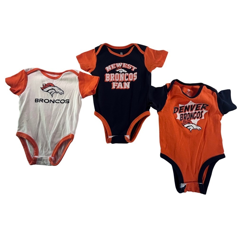 NFL Denver Broncos Baby Bodysuits 18M Set of 3 Orange Blue White
